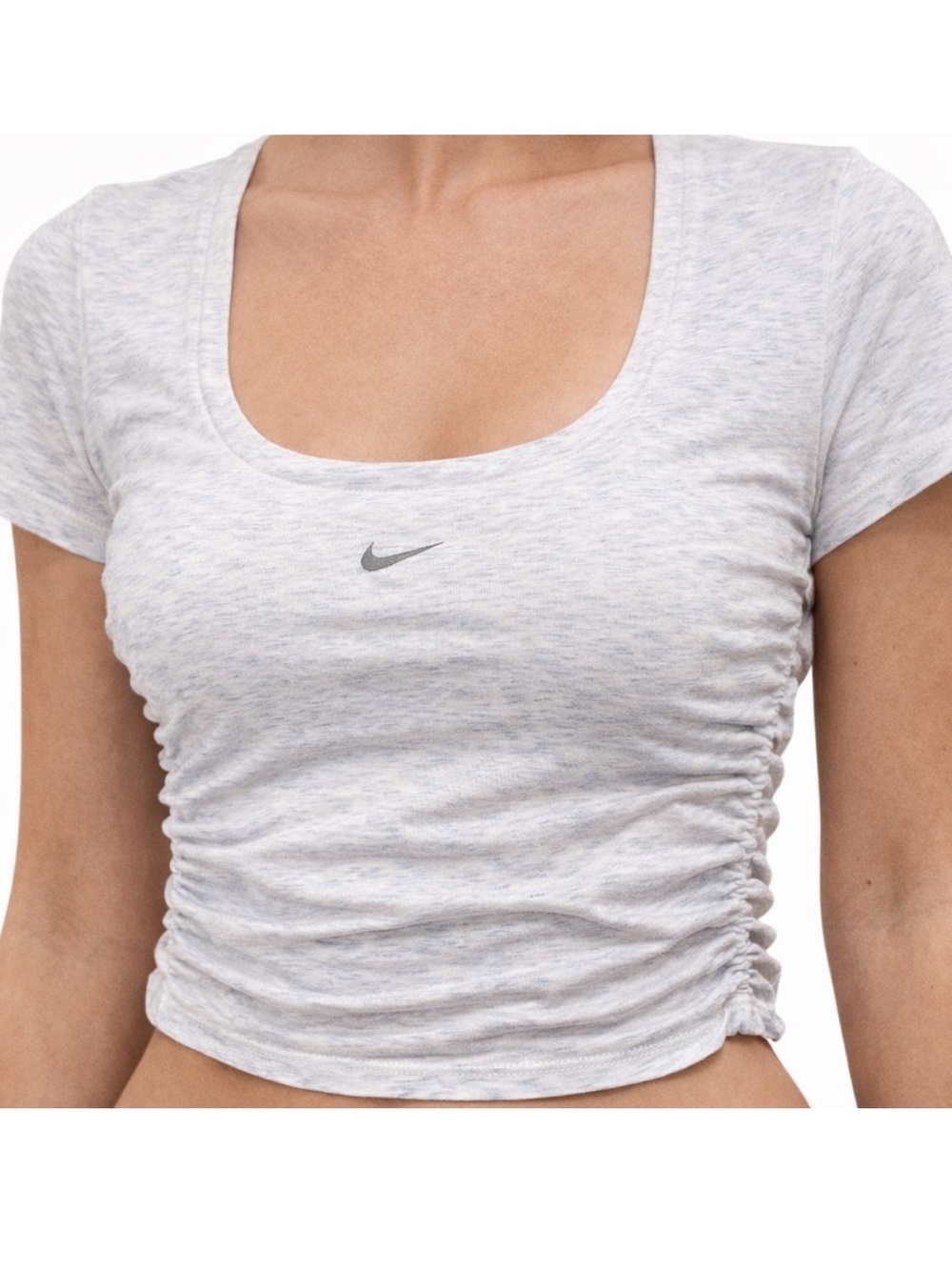 Nike Light Heather Gray Ruched Scoop Square Neck Crop Top